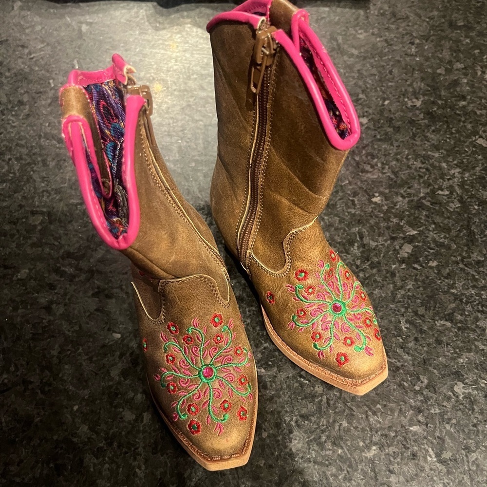 Blazin Roxx Brown Boots with Pink and Green Embroidery